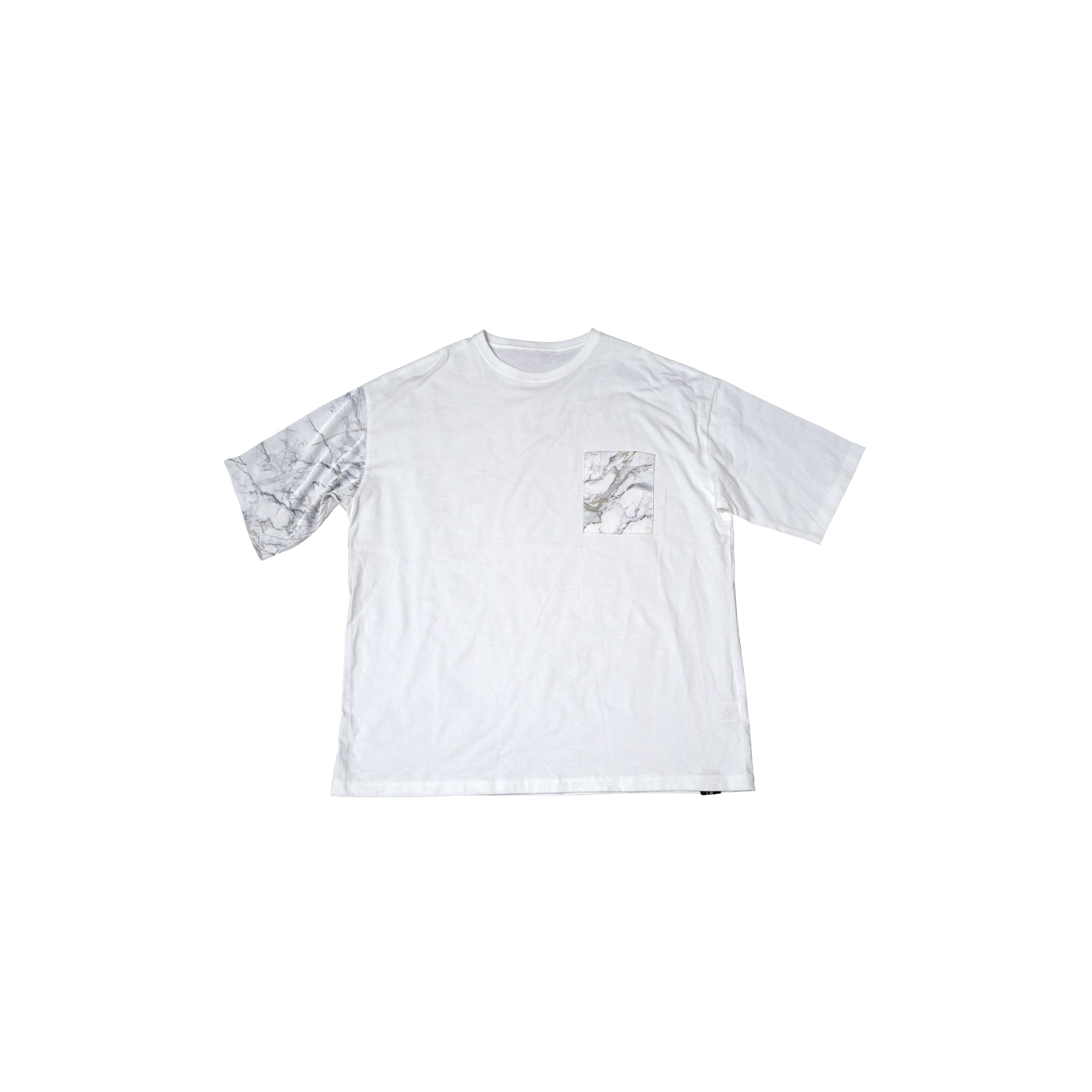 ドッキングリメイクTシャツ【ホワイト × シルバー(大理石柄